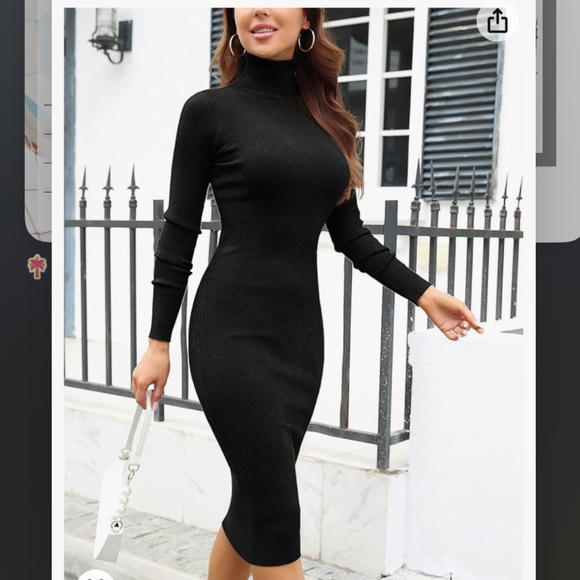 Black Turtle Neck Sweater Dress - Picture 1 of 4